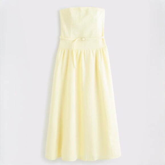 Abercrombie & Fitch Linen Drop-Waist Belted Midi Dress in Yellow Size Small -NWT - Picture 1 of 11